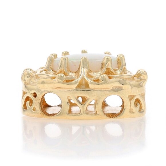 Yellow Gold Australian Opal Solitaire Slide Charm - 14k Oval Cabochon .41ct - Picture 2 of 4